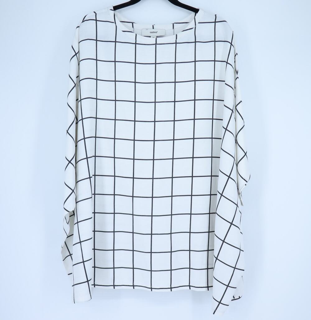 CAMEO Linen Plaid Tunic Top Black and White Oversized Poncho Style Women's XS